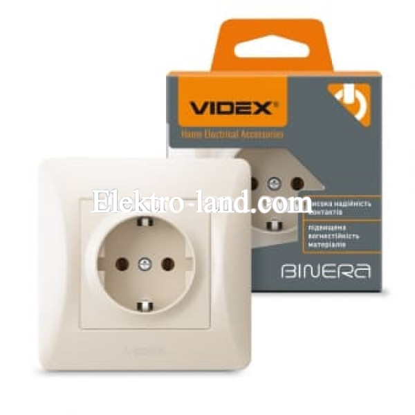 Розетка одинарная с  заземлением крем Videx Binera 